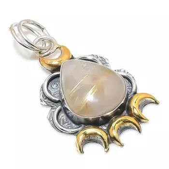 Подвеска из натурального золотистого рутила из стерлингового серебра 925 пробы в двух тонах 1,97 дюйма w4M22