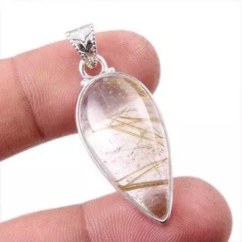 Подвеска из натурального золотистого рутила из стерлингового серебра 925 пробы 1,75 дюйма L5w69