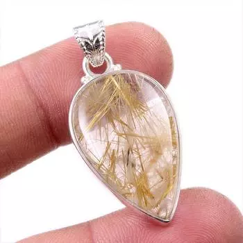 Подвеска из натурального золотистого рутила из стерлингового серебра 925 пробы 1,5 дюйма k3z63