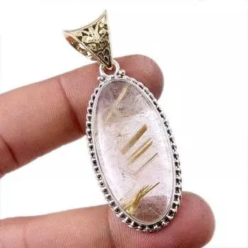 Подвеска из натурального золотистого рутила из стерлингового серебра 925 пробы 2,5 дюйма q8i86