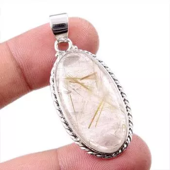 Подвеска из натурального золотистого рутила из стерлингового серебра 925 пробы 1,75 дюйма c1i07