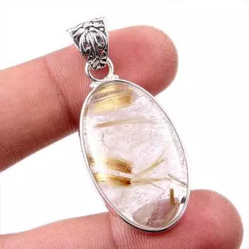 Подвеска из натурального золотистого рутила из стерлингового серебра 925 пробы 1,75 дюйма r8g88