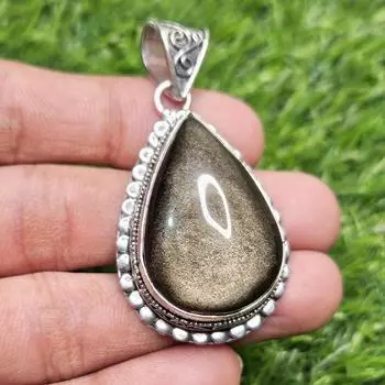 Подвеска из натурального золотого обсидиана, серебряная подвеска 925 пробы, подвеска из драгоценного камня в форме груши, подарок для нее золотистый