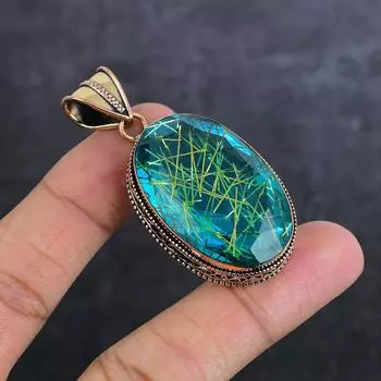 Подвеска из натурального золотого рутила из меди ручной работы 2,21 дюйма Z5p94