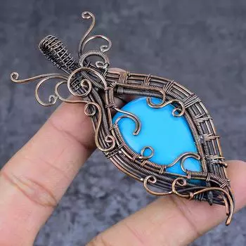 Подвеска из натуральной аризонской бирюзы с медной проволокой 3,55 дюйма g1Q38