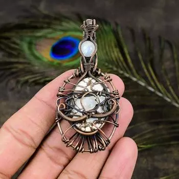 Подвеска из натуральной дикой лошади и лунного камня в виде медной проволоки 2,96 дюйма t1W67