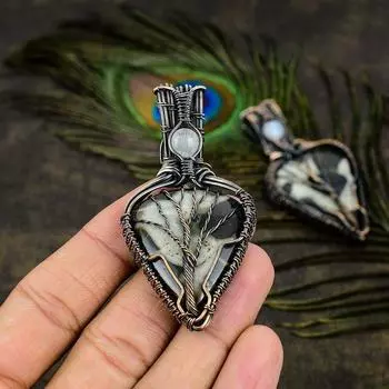 Подвеска из натуральной грязевой трещины, лунного камня, драгоценного камня, медной проволоки, 2,76 дюйма, T0v58