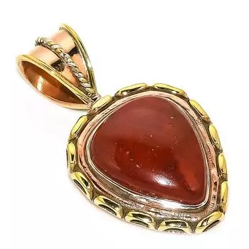 Подвеска из натуральной красной речной яшмы, двухцветная, из чистого серебра 925 пробы, 1,50 дюйма, L9M51