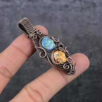 Подвеска из натуральной мозаики из яшмы и медной проволоки 2,56 дюйма O9E55