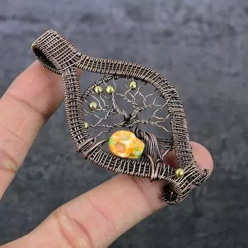 Подвеска из натуральной мозаики из яшмы и медной проволоки 3,15 дюйма n2V07