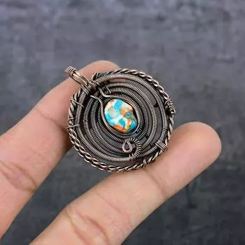 Подвеска из натуральной мозаики из яшмы с медной проволокой 1,77 дюйма p5I25