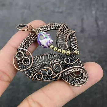 Подвеска из натуральной мозаики из яшмы и медной проволоки 2,68 дюйма S4Z32