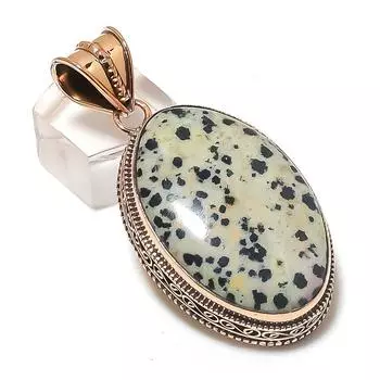 Подвеска из натуральной яшмы далматин, драгоценный камень, медная, ручная работа, 2,25 дюйма, e5F18