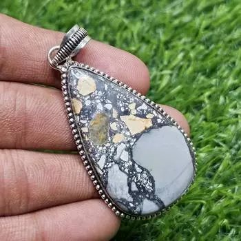 Подвеска из натуральной яшмы Малигано, серебряная подвеска 925 пробы, серебряная подвеска в форме груши, подарок для матери серый