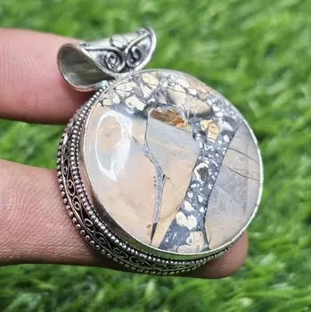 Подвеска из натуральной яшмы Малигано, серебряная подвеска круглой формы, подарок для матери