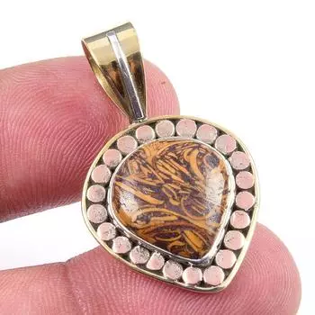 Подвеска из натуральной яшмы Марьям из цельного серебра 925 пробы в двухцветном исполнении 1,25 дюйма s7I32