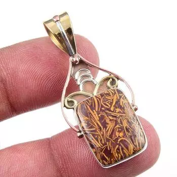 Подвеска из натуральной яшмы Марьям из цельного стерлингового серебра 925 пробы в двухцветном исполнении 1,75 дюйма y0H52