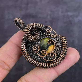 Подвеска из натуральной яшмы-шмеля с медной проволокой 2,36 дюйма O1t28