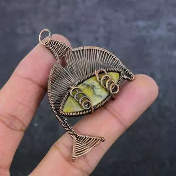 Подвеска из натуральной яшмы-шмеля с медной проволокой 2,56 дюйма E4y86