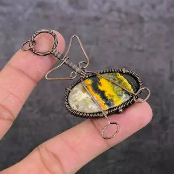 Подвеска из натуральной яшмы-шмеля с медной проволокой 2,84 дюйма g7O06