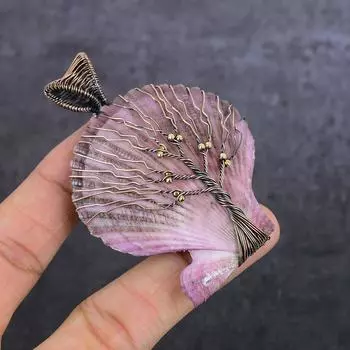 Подвеска из натуральной розовой морской ракушки с медной проволокой 2,96 дюйма u2K65