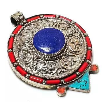 Подвеска из натуральной тибетской бирюзы и кораллового камня ручной работы 2,96 дюйма F6j81