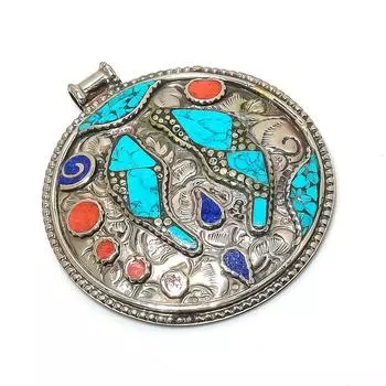 Подвеска из натуральной тибетской бирюзы и кораллового камня ручной работы 2,68 дюйма z4e24