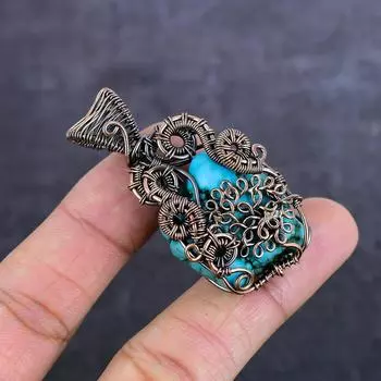 Подвеска из натуральной тибетской бирюзы с медной проволокой 2,17 дюйма W3I26