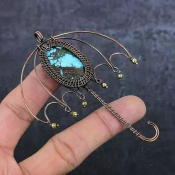 Подвеска из натуральной тибетской бирюзы с медной проволокой 4,02 дюйма v0u09