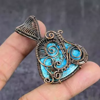 Подвеска из натуральной тибетской бирюзы с медной проволокой 2,09 дюйма E4K23