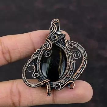 Подвеска из неллита, кулон из медной проволоки, потрясающие медные украшения, кулон с драгоценным камнем, ювелирные изделия из неллита ручной работы, подарок для нее, ювелирные изделия из проволочной обмотки