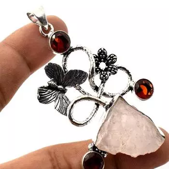 Подвеска из необработанного граната из розового кварца, старинная бижутерия ручной работы 2,9 дюйма H6d55