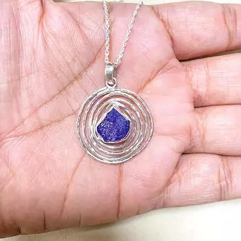 Подвеска из необработанного танзанита с цепочкой из чистого серебра 925 пробы, ювелирные изделия ручной работы синий
