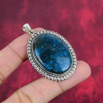 Подвеска из неонового апатита, 925 пробы, кулон из чистого серебра, ювелирные изделия ручной работы с драгоценными камнями, подарки для жены, абсолютно новый кулон 2.20 Inches синий
