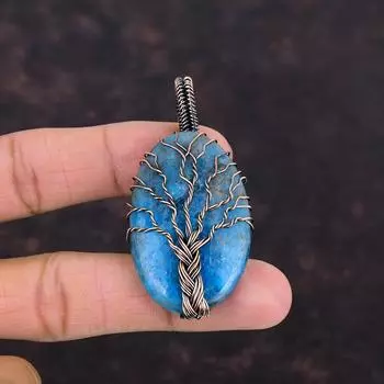 Подвеска из неонового апатита «Дерево жизни», медная проволока, обернутая подвеской, драгоценный камень, медные украшения, антикварный кулон ручной работы, ювелирные изделия из дерева жизни для подарка