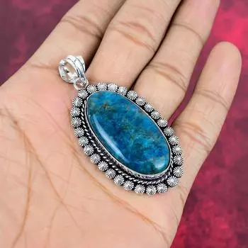 Подвеска из неонового апатита, серебряные украшения 925 пробы, изумительная подвеска на цепочке из драгоценных камней, подвеска ручной работы для свадебного подарка 2.59 Inches синий