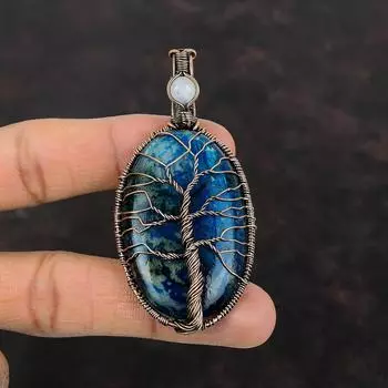 Подвеска из неонового лабрадорита «Дерево жизни», обернутая медной проволокой, подвеска из драгоценного камня ручной работы с радужным лунным камнем, медные украшения для подарка