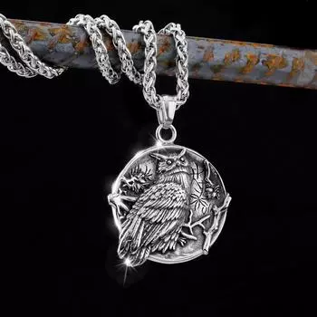 Подвеска из нержавеющей стали 316L в скандинавском стиле для подвески в виде совы из нержавеющей стали Viking 41.8*37.9mm серебряный