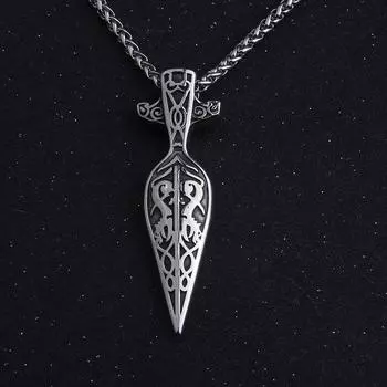 Подвеска из нержавеющей стали в виде копья викинга - ожерелье-амулет Одина с рунами волчьих голов и плетеным кожаным шнуром для скандинавских ювелирных подарков Small single pendant