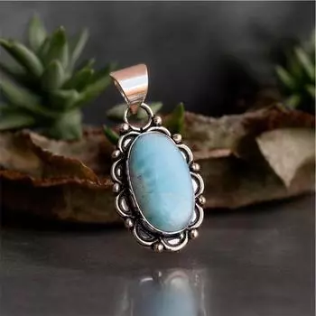 Подвеска из новой коллекции «Ларимар», дизайнерская подвеска, ювелирные изделия ручной работы, подвеска из стерлингового серебра 925 пробы, красивое украшение на шею для женщин, идея для подарка*** Free Size синий