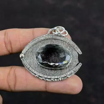 Подвеска из ограненного черного рутила с драгоценным камнем, изящная подвеска из стерлингового серебра 925 пробы, подвеска ручной работы из натурального черного рутила, ювелирные изделия в подарок маме