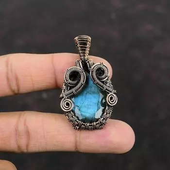 Подвеска из ограненного лабрадорита, подвеска из медной проволоки, подвеска ручной работы, чудесное медное ювелирное украшение, подарок для него, ювелирные изделия из лабрадорита