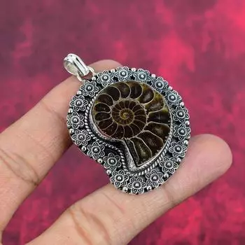 Подвеска из окаменелости аммонита, подвеска из драгоценного камня ручной работы, подвеска из цельного серебра 925 пробы, старинные ювелирные изделия, для подарка на помолвку 2.16 Inches коричневый