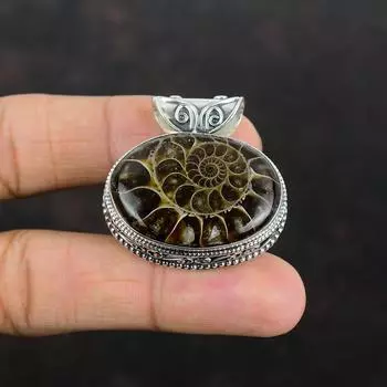 Подвеска из окаменелости аммонита, подвеска из настоящего драгоценного камня ручной работы, подвеска из стерлингового серебра 925 пробы, очень красивая винтажная подвеска, потрясающий ювелирный подарок для нее