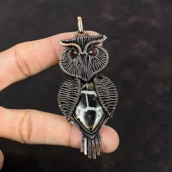 Подвеска из окаменелости в виде трещины в марокканской грязи, подвеска из медной проволоки, подвеска ручной работы из драгоценных камней, изумительное медное украшение, подвеска в виде совы, подарок на годовщину