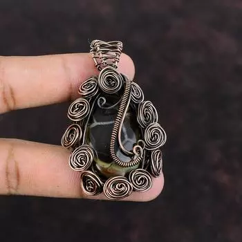 Подвеска из окаменелости в виде трещины в марокканской грязи, подвеска из медной проволоки, ювелирное изделие из драгоценных камней, подвеска ручной работы, медное ювелирное изделие, подарок для мамы, элегантный кулон