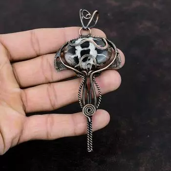 Подвеска из окаменелости в виде трещины в марокканской грязи, обернутая медной проволокой, ручная работа, медная бижутерия, подвеска для женщин, изящные драгоценные камни, свадебный подарок