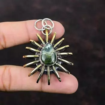 Подвеска из океанской яшмы Изящные ювелирные изделия Подвеска из стерлингового серебра 925 пробы Позолоченная подвеска 18 К Подвеска в виде клетки ручной работы Ювелирные изделия в виде клетки Подвеска из драгоценного камня Подарок для девушки