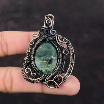 Подвеска из океанской яшмы, кулон из медной проволоки, уникальный кулон, ювелирные изделия из натуральных драгоценных камней, этнический кулон ручной работы, подарок для него, медные украшения
