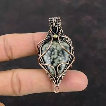 Подвеска из океанской яшмы, подвеска из медной проволоки, кулон с драгоценным камнем, уникальные медные украшения, кулон ручной работы, подвеска из океанской яшмы, подарок для женщин